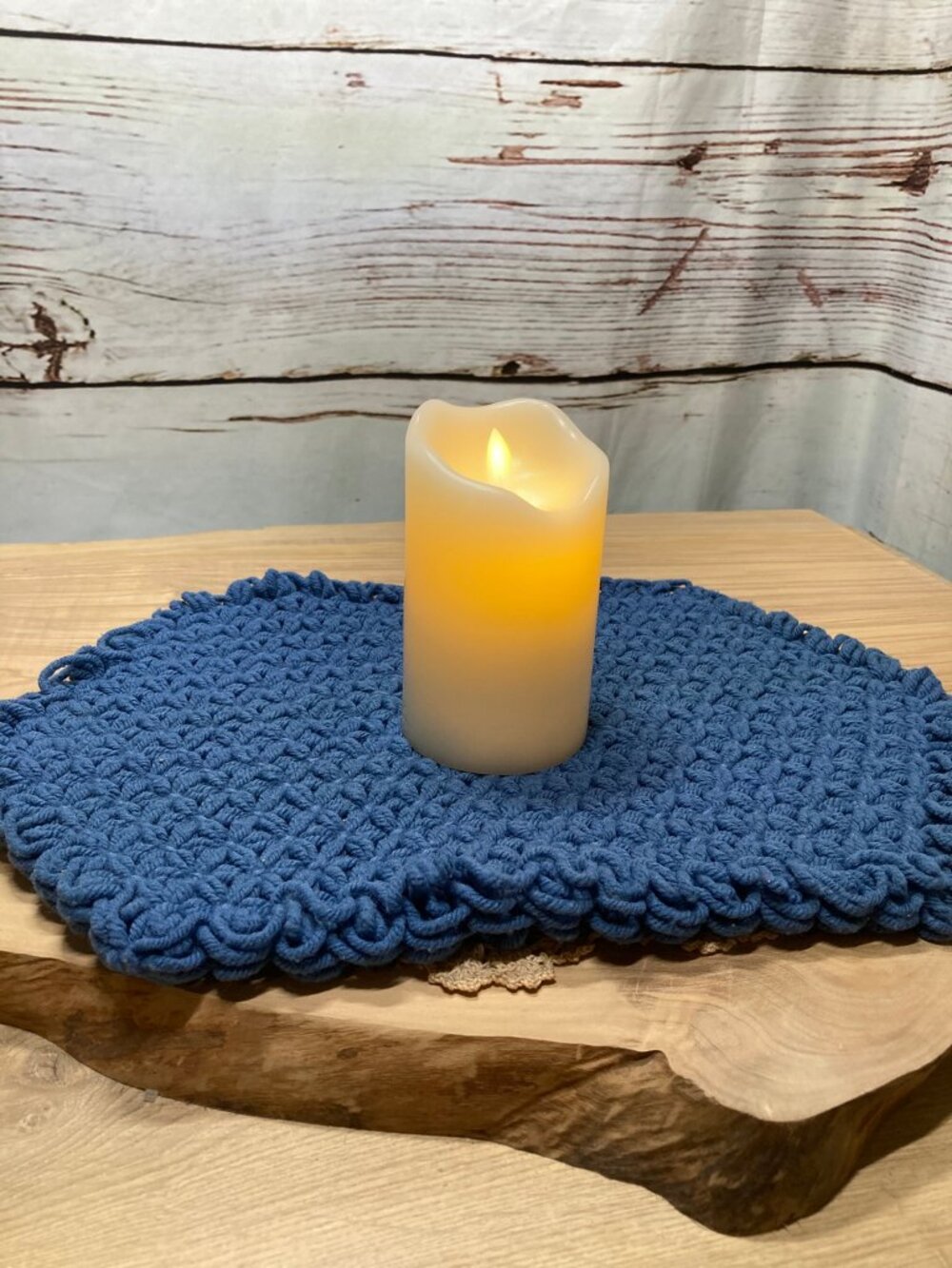 Set of 2 Handmade Crochet Mats Jasmine Stitch Trivets Blue